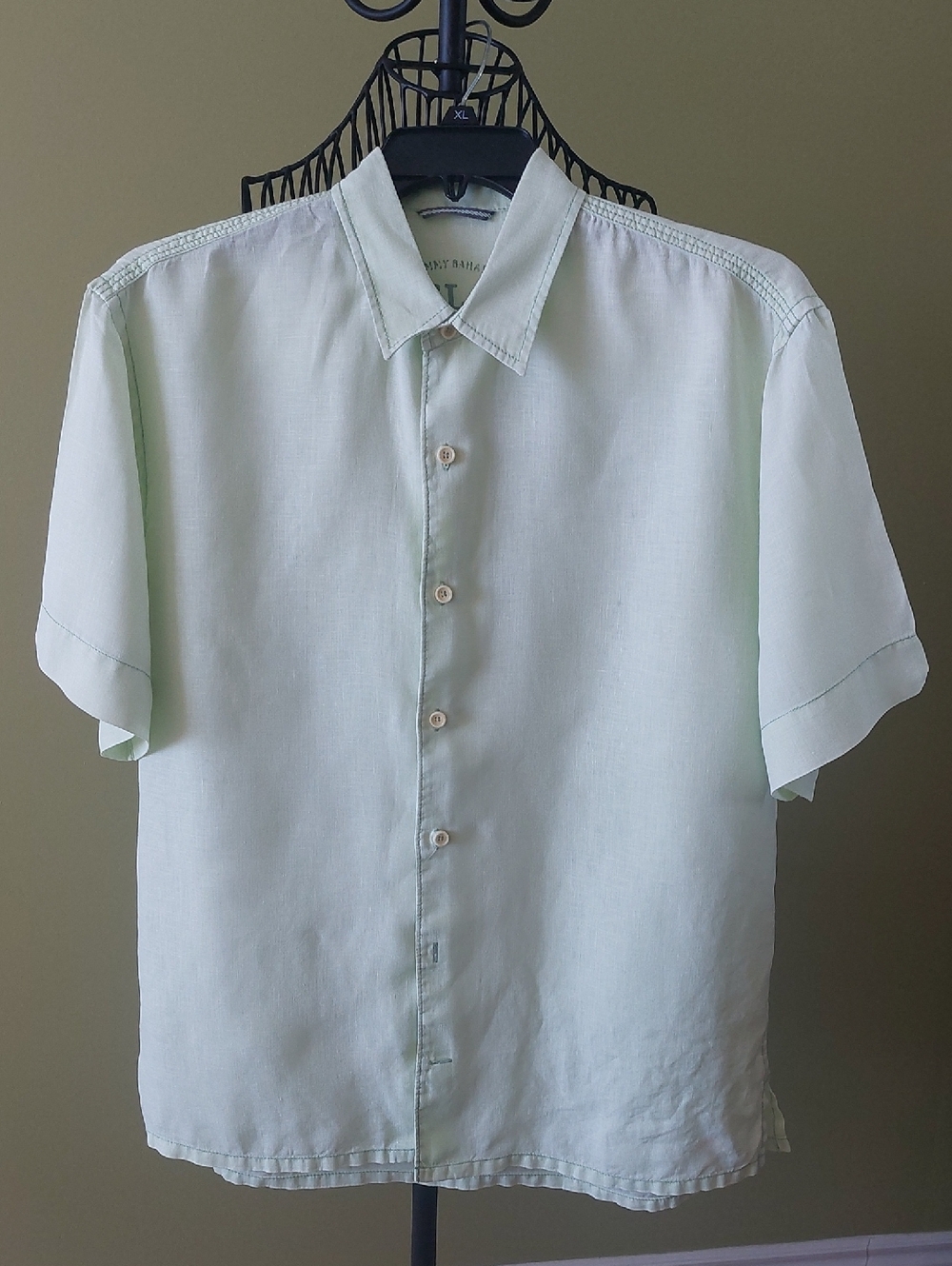Tommy Bahama Light Green Short-Sleeve Linen Button-Down Shirt